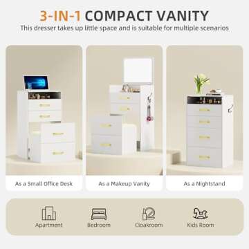 Gurexl 3 in 1 Vanity Desk with Flip Top Mirror,Small Make Up Vanity Set with Visible Glass Desktop,C...