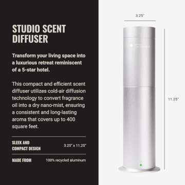 Hotel Collection | Mini Studio Scent Oil Diffuser Therapeutic Aromatherapy, Waterless Cold Air Diffusion, 400 sq. ft. Coverage for Home, Office and Hotel