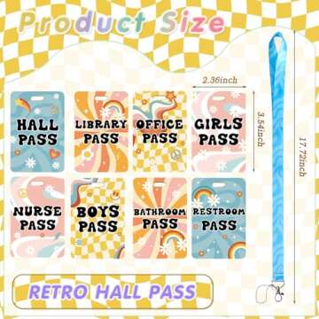 Teling 8 Sets Hall Lanyards Passes Classrooms Set Unbreakable Classroom Passes for Bathroom Restroom...
