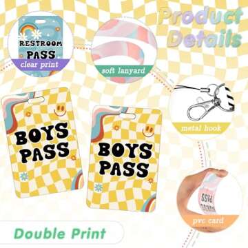 Teling 8 Sets Hall Lanyards Passes Classrooms Set Unbreakable Classroom Passes for Bathroom Restroom Library School Hall Lanyards for Office Nurse(Retro Style)