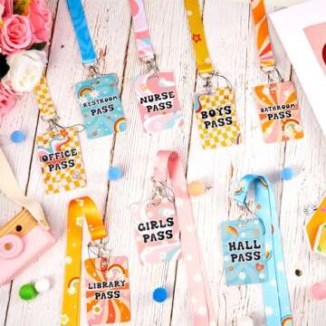 Teling 8 Sets Hall Lanyards Passes Classrooms Set Unbreakable Classroom Passes for Bathroom Restroom Library School Hall Lanyards for Office Nurse(Retro Style)