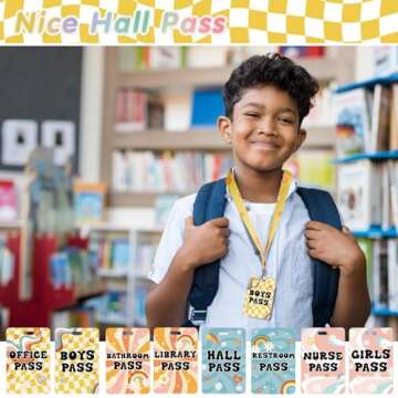 Teling 8 Sets Hall Lanyards Passes Classrooms Set Unbreakable Classroom Passes for Bathroom Restroom Library School Hall Lanyards for Office Nurse(Retro Style)