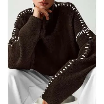 PRETTYGARDEN Women's Chunky Knit Winter Sweaters Casual Long Sleeve Mock Neck Oversized Loose Pullover Sweater Tops (Coffee,Small)