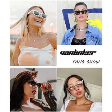 VANLINKER Polarized Small Trendy Skinny Cat Eye Sunglasses Women Retro Tiny Square Shade Black