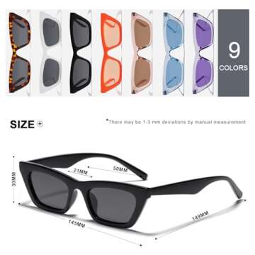VANLINKER Polarized Small Trendy Skinny Cat Eye Sunglasses Women Retro Tiny Square Shade Black