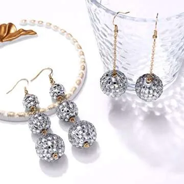 YAHPERN Disco Ball Earrings - 60s 70s Party Accessories