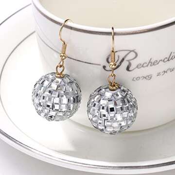 YAHPERN Disco Ball Earrings - 60s 70s Party Accessories