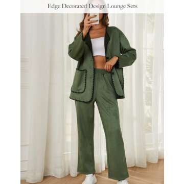 KEOMUD Womens 2 Piece Outfits Fall Home Clothes 2023 Button Down Cardigan Wide Leg Pants Matching Lo...