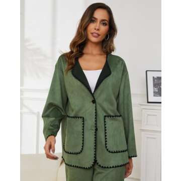 KEOMUD Womens 2 Piece Outfits Fall Home Clothes 2023 Button Down Cardigan Wide Leg Pants Matching Lounge Sets Armygreen Large