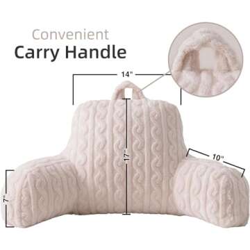 Btargot Cotton Wool Reading Pillow Bed Wedge Large Adult Backrest Lounge Cushion with Arms | Back Support for Sitting Up White