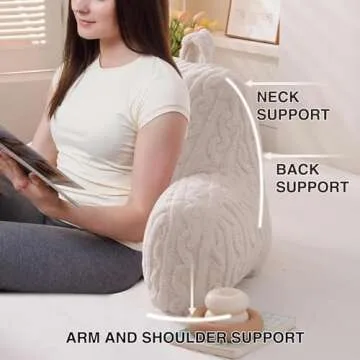 Btargot Cotton Wool Reading Pillow Bed Wedge Large Adult Backrest Lounge Cushion with Arms | Back Support for Sitting Up White