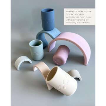 Hippypotamus Toddler Cups - 100% Food-Grade Silicone Open Training Cups for Baby - Weighted Bottom - Small Drinking Cups - Set of 2 (SAGE/FOG)