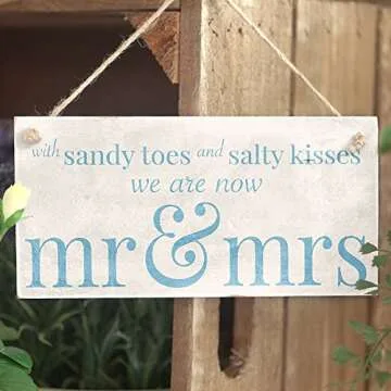 Meijiafei With Sandy Toes .. Mr & Mrs Beach Wedding PVC Sign 10"x5"