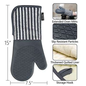 Alselo Silicone Oven Mitts Heat Resistant 932℉ with Waterproof & Non-Slip Kitchen Mittens, Set of ...
