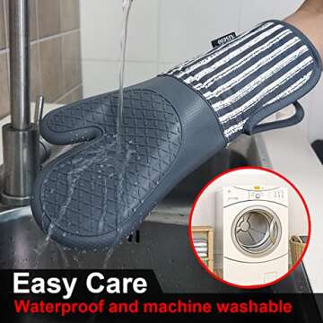 Alselo Silicone Oven Mitts Heat Resistant 932℉ with Waterproof & Non-Slip Kitchen Mittens, Set of 2 Extra Long Oven Gloves with Soft Cotton Terry Lining for Baking Cooking Barbecue