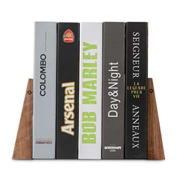TILISMA Book Ends for Shelves - Handmade Wooden Bookends with Metal Base, Walnut Tree - Sturdy Book ...
