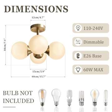 Modo Lighting Antique Brass 4-Light Ceiling Light with Frosted Glass Globe