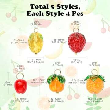 DanLingJewelry 20Pcs 5 Styles Fruit Lampwork Glass Pendants 3D Fruit Beads with Findings Glass Food ...