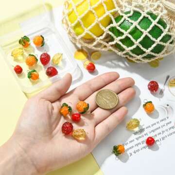 DanLingJewelry 20Pcs 5 Styles Fruit Lampwork Glass Pendants 3D Fruit Beads with Findings Glass Food Charms for DIY Crafts Jewelry Making