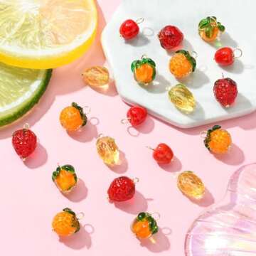 DanLingJewelry 20Pcs 5 Styles Fruit Lampwork Glass Pendants 3D Fruit Beads with Findings Glass Food Charms for DIY Crafts Jewelry Making