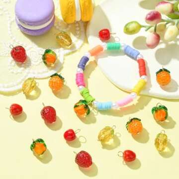 DanLingJewelry 20Pcs 5 Styles Fruit Lampwork Glass Pendants 3D Fruit Beads with Findings Glass Food Charms for DIY Crafts Jewelry Making