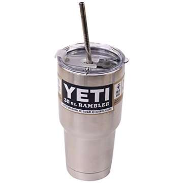 CocoStraw 4 WIDE Stainless Steel Straws + Straw hole LID Extra LONG 30 oz Fits Yeti Tumbler Rambler ...