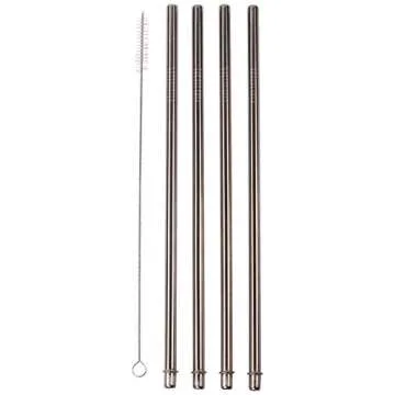 CocoStraw 4 WIDE Stainless Steel Straws + Straw hole LID Extra LONG 30 oz Fits Yeti Tumbler Rambler Cups Brand Drinking Straw (4 WIDE straws + Straw Lid)