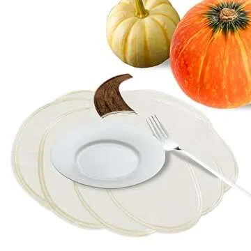 OWENIE Fall Placemats Set of 4, Thanksgiving Round Placemats with Embroidered Pumpkins, Harvest Plac...