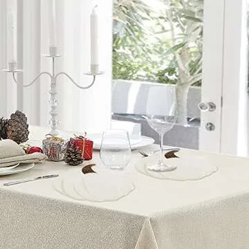 OWENIE Fall Placemats Set of 4, Thanksgiving Round Placemats with Embroidered Pumpkins, Harvest Placemat, Autumn Home Decor, Halloween Table Mats for Kitchen Dinning Table, Ivory, 15 Inch