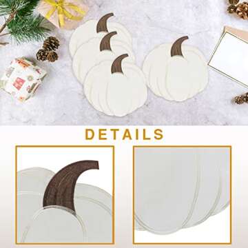 OWENIE Fall Placemats Set of 4, Thanksgiving Round Placemats with Embroidered Pumpkins, Harvest Placemat, Autumn Home Decor, Halloween Table Mats for Kitchen Dinning Table, Ivory, 15 Inch