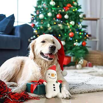 Senneny Dog Christmas Toys Snowman, Stuffed Squeaky Toys for Dogs Puppy, Plush for Large Medium Small Dogs, Interactive Durable Dog Chew Toys