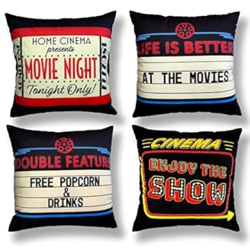 Movie Theater Decor Vintage Cinema Pillow Covers - Soft Luxury Velvet Pillow Covers for Movie Night ...