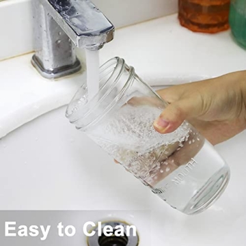 Mason 4 Pack Reusable Tea Cups, Glass Jars 24oz Wide Mouth Smoothie Cups with Bamboo Lids and Silver Straws, Drinking Glass Bubble Tea Cups for Iced Coffee Travel Bottle