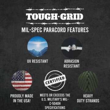 TOUGH-GRID Premium 750lb Paracord Rope - Made in USA - 100% Nylon Type IV Mil-Spec - UV & Abrasion Resistant - Heavy Duty Strands - Outdoor Survival Rope - Used by US Military - 200Ft. - Grizzly Brown