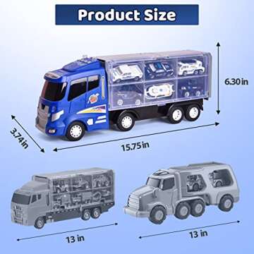 FUN LITTLE TOYS 12 in 1 Die-cast Police Car with Lights and Sounds, Transport Truck Car Carrier Toy with Mini Police Vehicles Gifts for Toddler Kids Boys Ages 3+