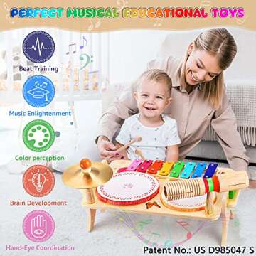 Wingyz Kids Drum Set for Toddlers Baby Music Instruments 7 in 1 Montessori Preschool Musical Toys Ch...