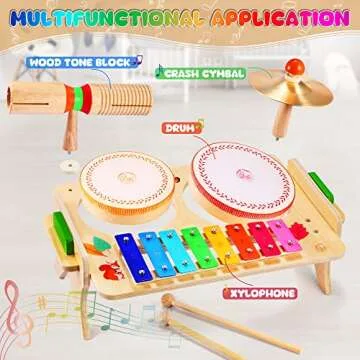 Wingyz Kids Drum Set for Toddlers Baby Music Instruments 7 in 1 Montessori Preschool Musical Toys Children Drum kit Xylophone Tambourine Birthday Gifts for Boys and Girls