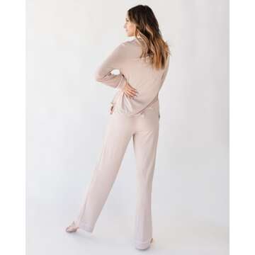 Cozy Earth 100% Viscose From Bamboo Long Sleeve Pajama Set For Women - Button-Up Sleepwear Blush