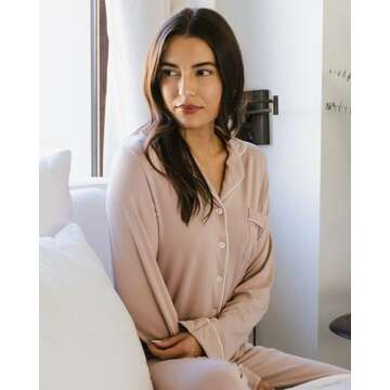 Cozy Earth 100% Viscose From Bamboo Long Sleeve Pajama Set For Women - Button-Up Sleepwear Blush