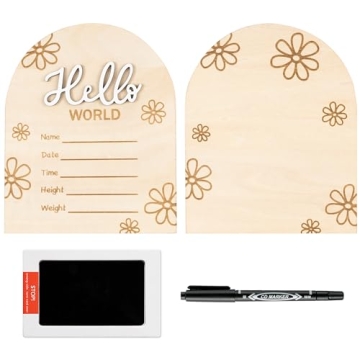 R HORSE Baby Birth Announcement Sign with Marker Pen, 3D Wooden Hello World Birth Sign with Ink Pad ...