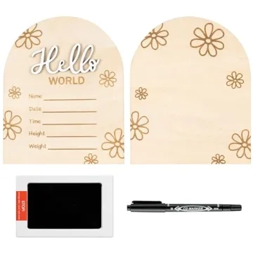 R HORSE Baby Birth Announcement Sign with Marker Pen, 3D Wooden Hello World Birth Sign with Ink Pad ...