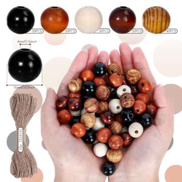 Whaline 240Pcs Farmhouse Rustic Fall Wood Beads Natural Round Wooden Beads Colorful Wood Beads with ...