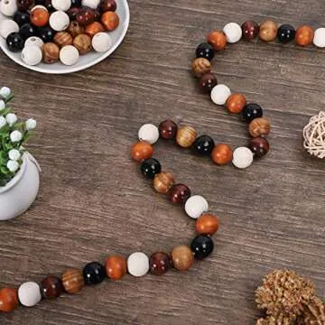 Whaline 240Pcs Farmhouse Rustic Fall Wood Beads Natural Round Wooden Beads Colorful Wood Beads with Hemp Rope Handmade Polished Boho Beads for Home Decor DIY Crafts Bracelet Necklace Making Supplies