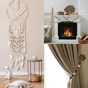 Whaline 240Pcs Farmhouse Rustic Fall Wood Beads Natural Round Wooden Beads Colorful Wood Beads with Hemp Rope Handmade Polished Boho Beads for Home Decor DIY Crafts Bracelet Necklace Making Supplies