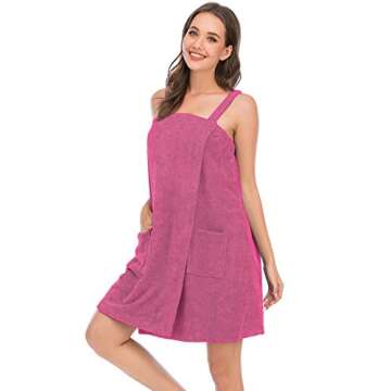 Veseacky Women Bath Wrap Towel for Shower with Pocket Adjustable Robe & Facial Headband Rose Red S