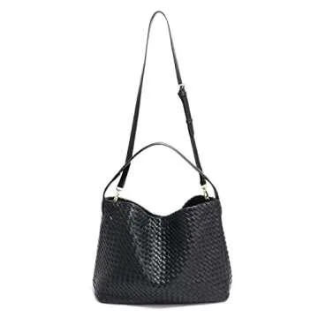 FEOFFS Stylish Woven Leather Tote Bag for Women