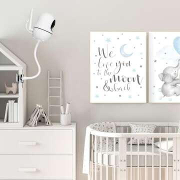 Flexible Baby Monitor Clip Clamp Mount Compatible with HelloBaby HB6550/HB65/HB66/HB248,ANMEATE SM935E,iFamily 43E,Kidsneed SM935, Hellobaby Camera Mount Without Tools or Wall Damage