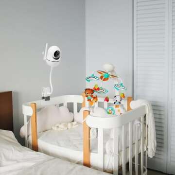 Flexible Baby Monitor Clip Clamp Mount Compatible with HelloBaby HB6550/HB65/HB66/HB248,ANMEATE SM935E,iFamily 43E,Kidsneed SM935, Hellobaby Camera Mount Without Tools or Wall Damage