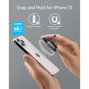Anker Magnetic Phone Grip, MagGo 610 Ring Holder, Adjustable Kickstand, Only for iPhone 16/16 Plus/16 Pro/16 Pro Max/15/14/13/12 Series