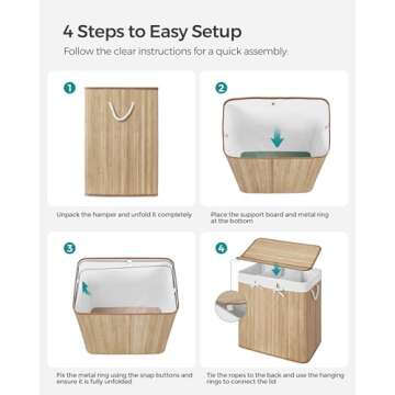 SONGMICS Laundry Hamper, 39.6 Gallons (150L), 3-Section Laundry Basket, Laundry Hamper with Lid, Bamboo, Foldable, Removable and Machine Washable Liner, for Laundry Room, Bedroom, Natural ULCB091N01